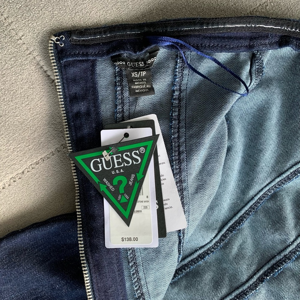 NWT GUESS Denim Strapless Ruffle Dress - Picture 8 of 10